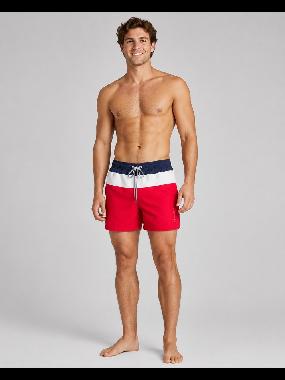 Speedo Men's Colorblock Swim Trunks Red White Blue Mesh Lined Size M